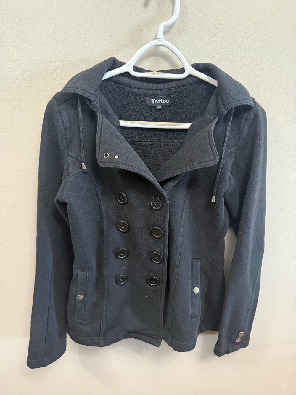 Tattoo Women's Black Double-Breasted Coat Jacket Small